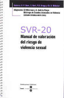 SVR-20 - Manual de valoración del riesgo de violencia sexual + Bloc protocolos de 25 hojas
