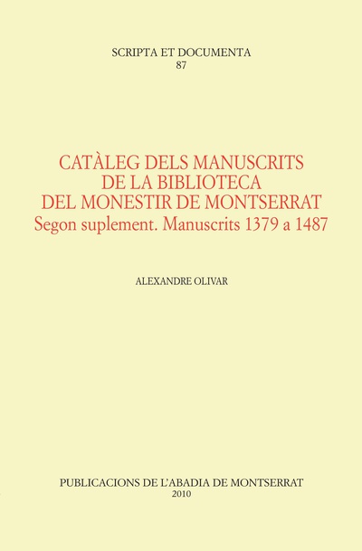 Catàleg dels manuscrits de la Biblioteca del monestir de Montserrat. Segon suplement